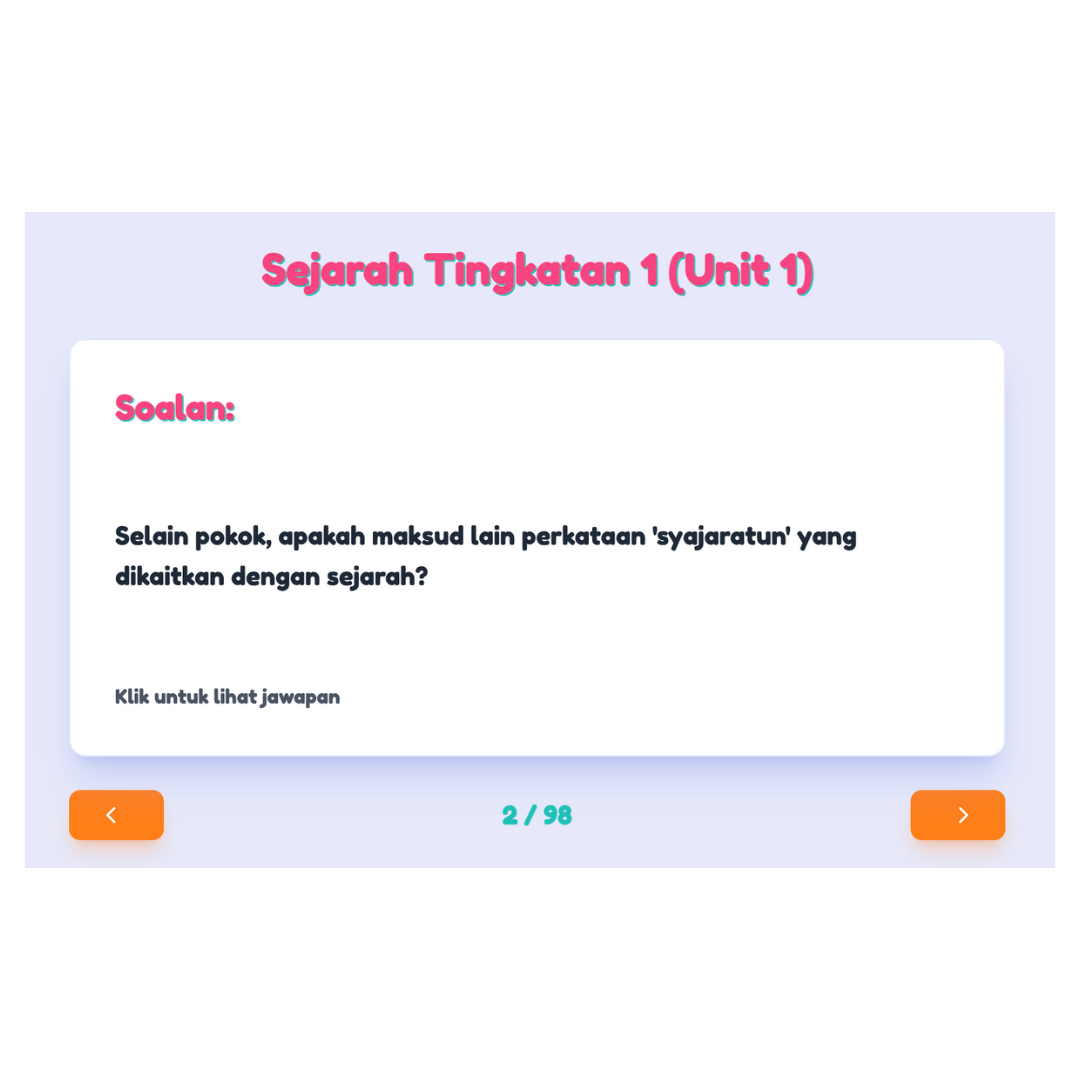 Screenshot Flashcard Sejarah - Kandungan Pembelajaran