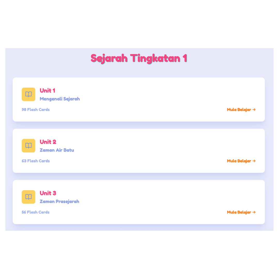 Screenshot Flashcard Sejarah - Interface Soalan