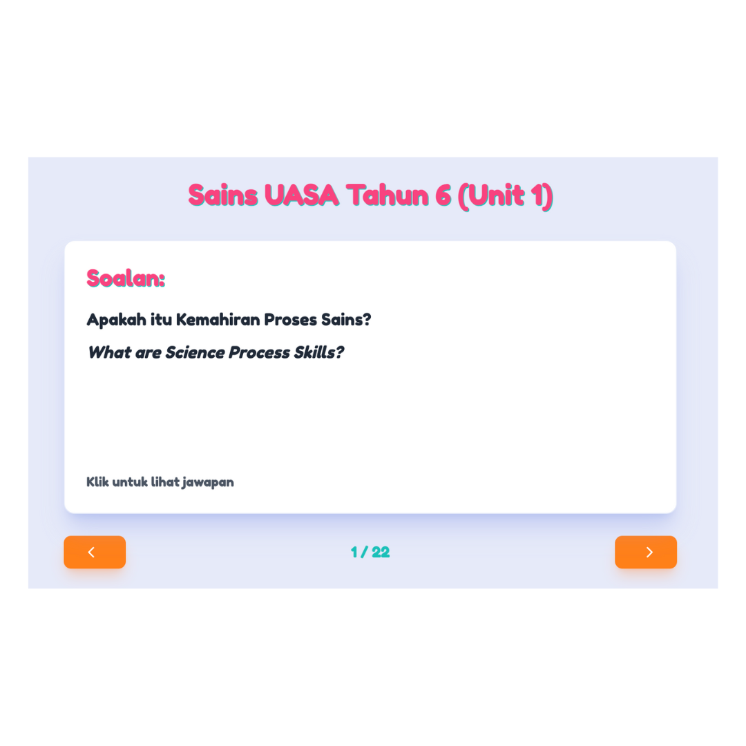 Screenshot Flashcard Sains - Interface Soalan