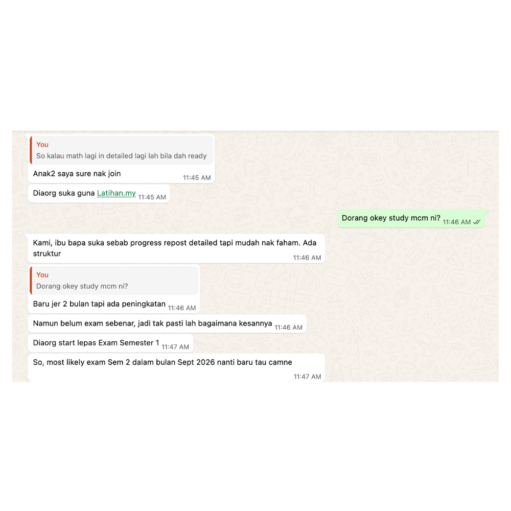 Testimoni ibu bapa tentang progress report Latihan.my